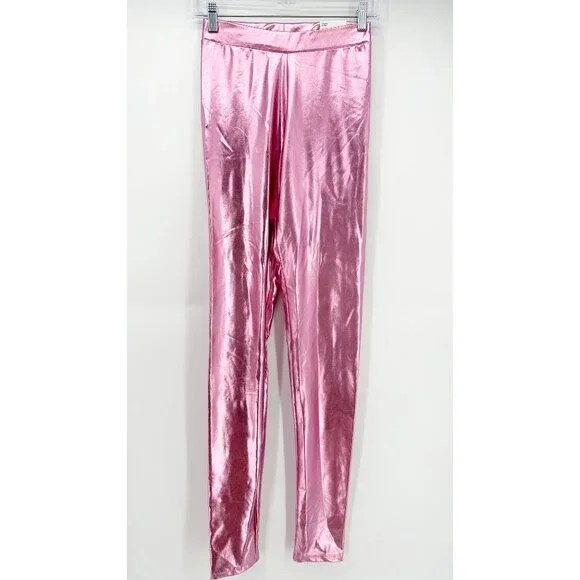 Zara Metallic Shiny Legging High Rise Pants in Pink NEW S - Picture 2 of 13